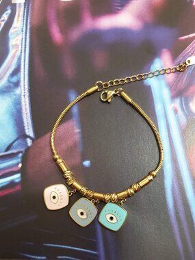Evil Eye Multi color Charms Pastel Colors Bracelet Cuff Fashion Women Jewelry